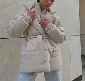 Thikened Puffer Jacket Fashion Solid Puffer Jacket <b>Women</b> Vintage Belt Loose Warm <b>Parkas</b> Coats Ladies - Product Image 2