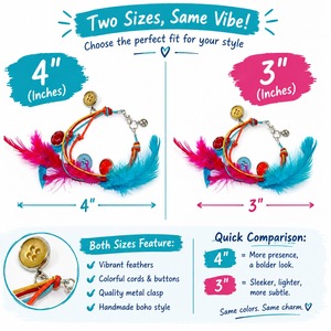Bracelet en plumes style bohème avec boutons et plumes colorés, bijoux de style unisexe - Product Image 3