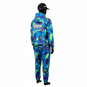 Ensemble coupe-vent pour femmes en polyester 120 GSM, imprimé intégral bleu, vert, violet, avec logo personnalisé par transfert thermique, coupe-vent grande taille - Product Image 5