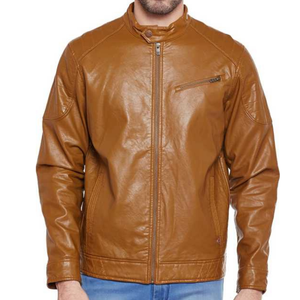 Vente chaude Veste en cuir pour homme sur mesure Coupe ajustée Col montant Fermeture éclair Décontractée Imperméable Respirante Vente d'hiver - Product Image 1
