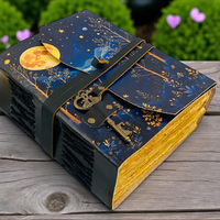 Carnet en cuir 400 pages imprimé phases de lune, forêt, avec sangle de verrouillage, papier festonné fait main, couverture rigide, style classique, thème sorcière sous la lune