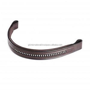 Banda de ceja de caballo de cuero acolchado doble cosida fuerte en cuero genuino negro o marrón con cristales de marca diamante Bling - Product Image 1