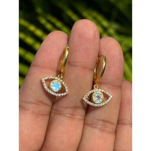 925 <b>Silver</b> Moonstone Evil Eye <b>Hoop</b> <b>Earrings</b> for Gift Occasions - Product Image 4