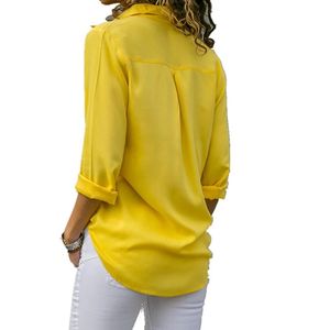 <b>Women</b> Yellow Silk <b>Blouse</b> Sexy Autumn <b>Long</b> Sleeve Button Shirt Female Work Wear Shirt <b>Blouse</b> Oversized Shirt - Product Image 2