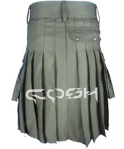 กระโปรงอเนกประสงค์สำหรับผู้ชายผ้าคอตตอนสีเทาทนทานพร้อมรายละเอียดที่ทันสมัย - Product Image 2