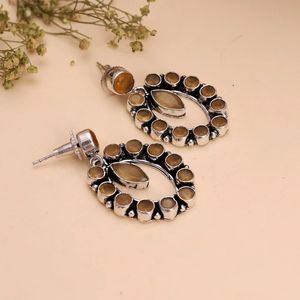 ต่างหูเงินออกซิไดซ์ทรงหยดน้ำแบบฝังขอบ |   ของขวัญเครื่องประดับโบโฮสไตล์วินเทจสำหรับผู้หญิง - Product Image 2