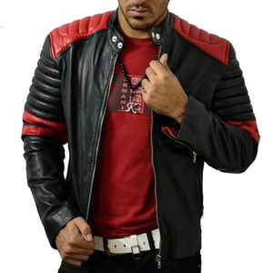 Chaquetas de cuero genuino de motorista rojo y negro para hombre 100% piel de cordero Real suave Real Moto y chaqueta impermeable de cuero de motorista para hombres - Product Image 1