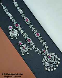 CONJUNTO DE COLLAR DE ESTILO CLÁSICO DE BRIDA DE DIAMANTE AMERICANO Y PENDIENTES DE ALTA CALIDAD CONJUNTO DE JOYERÍA CHAPADA EN PLATA PARA MUJERES Y NIÑAS - Product Image 3