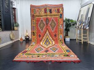 Superbe tapis berbère marocain Geometric5x12Handmade laine fanée rouge berbère bohème Tulu surteint fait à la main authentique tapis marocain - Product Image 5