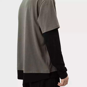 เสื้อยืดผ้าฝ้ายฟอกสีกรดสำหรับผู้ชายเสื้อยืดโอเวอร์ไซส์แขนยาวสองชั้นผ้าฝ้าย100% ออกแบบได้ตามที่ต้องการ - Product Image 4