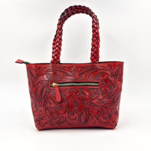 Sac à main en cuir La Maria, ciselé à la main, fabriqué artisanallement avec une qualité supérieure et une bandoulière, poignée tressée à la main - Product Image 3