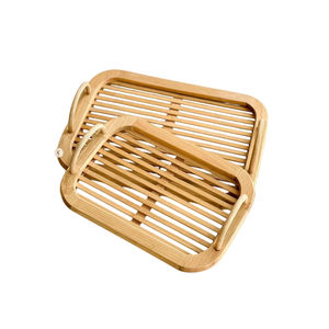 Hotel Restaurant Table Food Serving Tray Luxurious Round Wooden Food Serving Tray Creative Wood Coffee Table Tray <b>For</b> Best <b>Sale</b> - Product Image 3