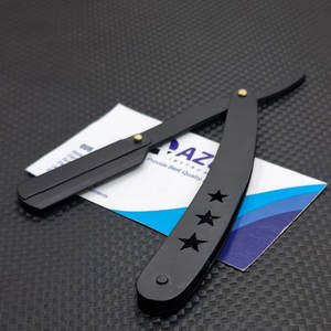 Navaja de Afeitar Profesional de Acero Inoxidable, Navaja de Afeitar Plegable para Barbería, Mango Negro, Hoja Reemplazable - Product Image 1