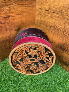 Boîte à bijoux ronde en cuir repoussé de qualité supérieure boîte à bijoux Cowgirl rose occidental pour femmes boîte à bijoux de voyage en cuir gravé - Product Image 3