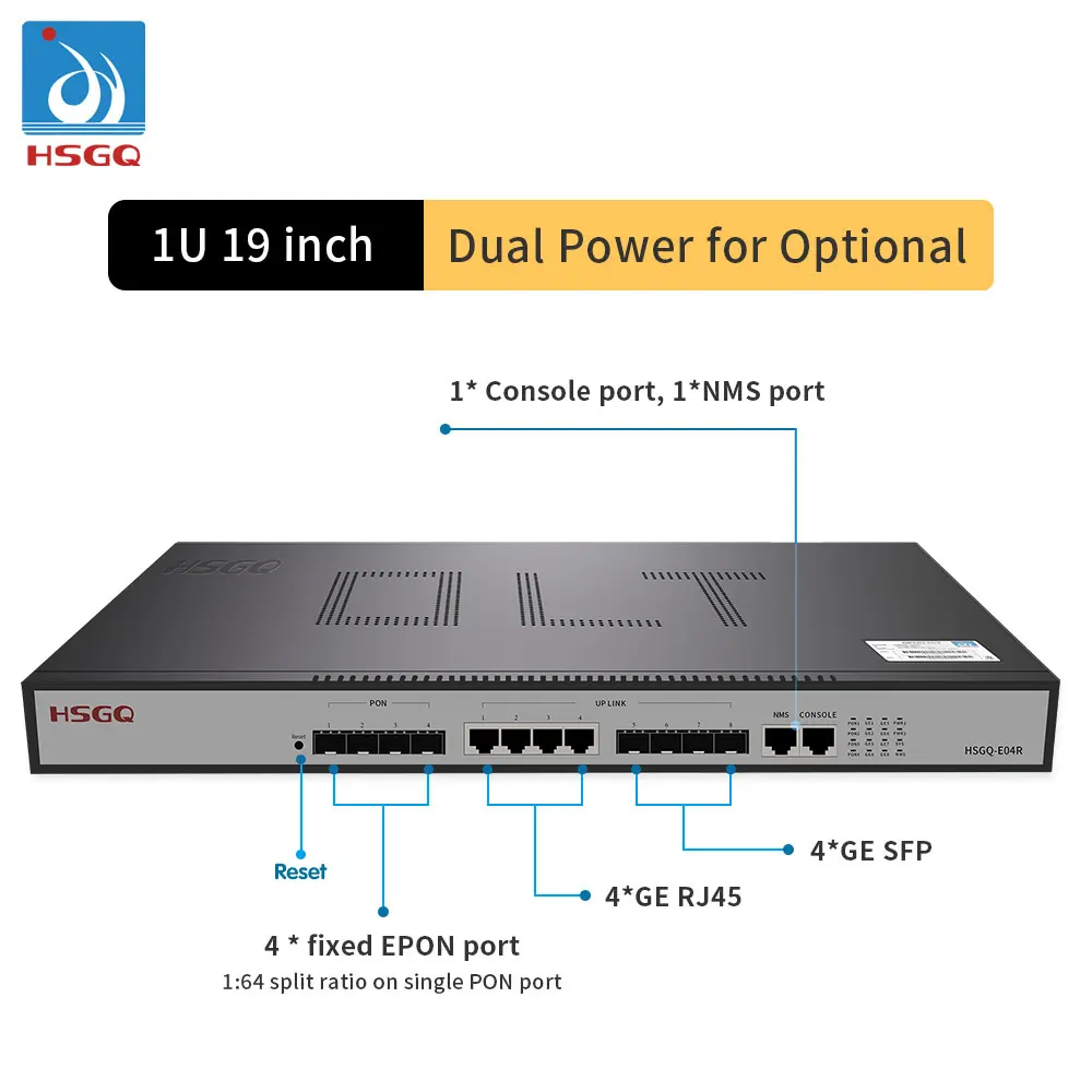 Promotion: 4 port EPON OLT with AC/DC dual Power for options layer 3 CLI /NMS/Web compatible with any brand of ONU ONTs