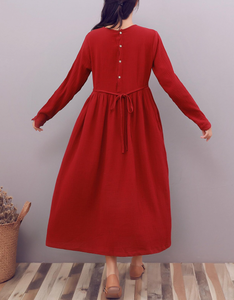 2025 Diseñado Mejor Calidad Unique Lady O-cuello Manga larga Casual Wear Mujeres Single-breasted Fit and Flare Knits Maxi Dress - Product Image 6