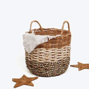 Rustic Handcrafted Rattan and Seagrass <b>Storage</b> Basket Natural Vintage Rattan <b>Storage</b> <b>Bin</b> Made in Vietnam - Product Image 2