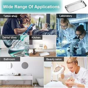 Lot de 3 plateaux médicaux manuels en acier inoxydable, plateaux rectangulaires de laboratoire, petit plateau à instruments, certifié CE, garantie 1 an - Product Image 5