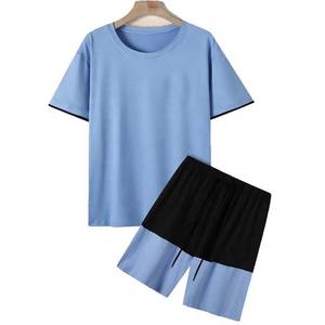 Conjuntos de pantalones cortos de manga corta de verano nueva moda al por mayor, ropa de hombre holgada de color sólido 100% algodón, conjuntos de talla grande para hombre a la venta - Product Image 1