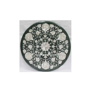 อินเดียหินอ่อนสีดำแบบแฮนด์เมดตั้งโต๊ะดีไซน์เป็นเอกลักษณ์ทรงกลมฝังบนโต๊ะใช้สำหรับตกแต่งบ้าน - Product Image 1