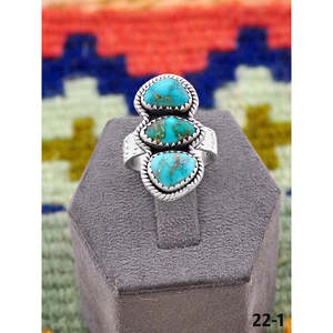 Southwest Handmade Emerald Valley Turquoise & Sterling Silver <b>Adjustable</b> <b>Ring</b> for Gift with Bezel Setting Inlay Technology - Product Image 2