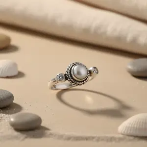 Anillo de Plata de Ley con Baño de Rodio y Turquesa Tallada a Mano para Regalo de Joyería para Mujer - Product Image 3