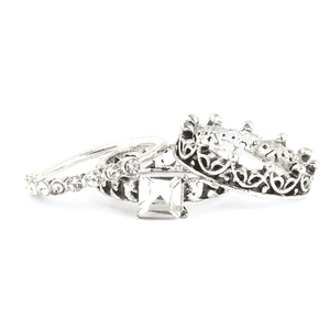 Anillo de Mujer con Piedras Decorativas - Plata - Blanco - Product Image 1