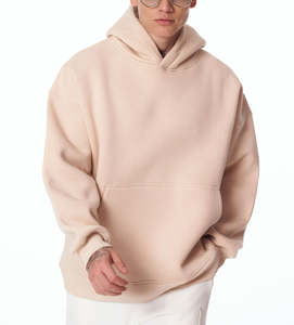 <b>Men's</b> Oversized Basic Beige Hoodie Cotton/Polyester Blend Print Winter Urban Streetwear Premium Quality OEM Customized <b>Fleece</b> - Product Image 2
