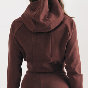 Haute qualité respirant noir sweats à capuche blancs femme nouvelle couleur unie femmes haut court à capuche décontracté sweats à capuche amples pour les femmes - Product Image 5