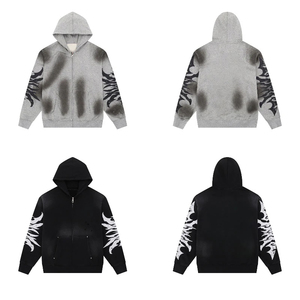 Custom Men's Hoodie Cotton Drop Shoulder 400Gsm Vintage Acid Wash Blank Streetwear Heavyweight Zip up Hoodie for Men - Product Image 5