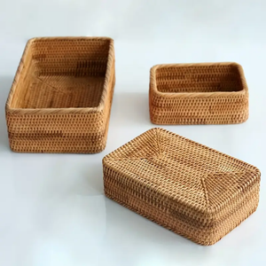 Modern Woven Storage <b>Basket</b> <b>with</b> <b>Handle</b> Water Hyacinth <b>Wicker</b> Organizer Space Saving for Bathroom Kitchen - Product Image 4