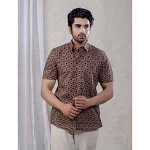 Camisa Casual de Algodón para Hombre, Manga Corta, Estampada, 100% Popelina, Patrón Geométrico, Suministro ODM, Talla XL - Product Image 1