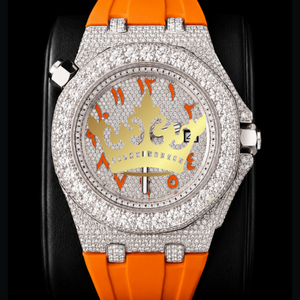 Reloj de Lujo para Hombre con Correa de Caucho Naranja, Moissanita y Diamantes, Esfera con Números Arábigos, Reloj Deportivo con Diamantes Incrustados - Product Image 4