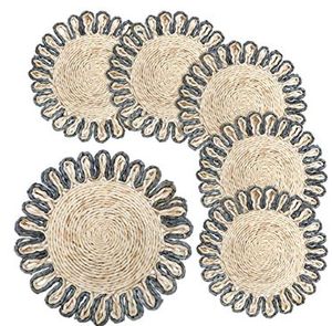 <b>Set</b> of 4 Round Woven <b>Placemats</b> <b>and</b> <b>Coasters</b> Heat Resistant Rattan Tableware Pleasant Wicker Seagrass Design - Product Image 3