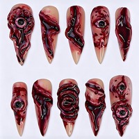 NBL-JX-227 Halloween 3D Eyeball Long Stiletto Press on Nails Réutilisables Couverture Complète Faux Ongles Design Horreur 30 Pièces