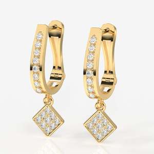 Pendientes de Oro de 14k con Diamantes Cultivados en Laboratorio, Aros Geométricos - Product Image 3