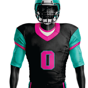 Uniforme de fútbol americano sublimado de poliéster 100% personalizado para hombres, equipo de sarga transpirable de aparejos verdes del Mar Negro, Parte delantera corta - Product Image 2
