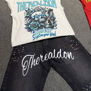 Nueva Llegada de Verano, Conjunto de Camiseta y Pantalones Cortos para Hombre con Pedrería, de Alta Calidad, al por Mayor, con Impresión de Logotipo Personalizado, 100% Algodón, de Secado Rápido - Product Image 6