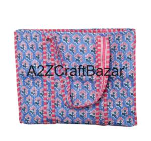 Bolsa de Compras Acolchada de Algodón 100% Puro Ecológica, Diseño a Rayas con Estampado de Bloques Hecho a Mano, Estilo Boho, Uso Diario, Exhibición Prolongada - Product Image 6