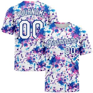 Venta al por mayor Direct shirts Engro Sportswear Industry Custom Graffiti Pattern White-Royal 3D Abstract Watercolor Performance T-Shirt - Product Image 1