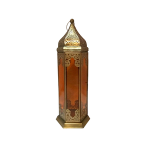 Juego de Faroles Decorativos de Metal y Vidrio para Ramadán, Forma Marroquí para Decoración de Eid, Faroles de Pie con Acabado Dorado Antiguo - Product Image 2