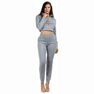 Chándal de algodón con capucha para mujer, ropa deportiva en Color gris, con forro polar, manga larga, trajes para el sudor a la moda - Product Image 5