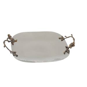 Fabulous Design Decorative <b>Tray</b> Premium <b>Stainless</b> <b>Steel</b> Oval Serving <b>Tray</b> With Bamboo Leaf Handles For Home & Hotel Decor - Product Image 5