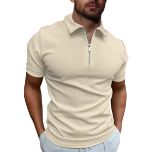 T-shirts de golf décontractés pour hommes coupe ajustée Tops à fermeture éclair à manches courtes en toile unie T-shirts de polo décontractés pour hommes - Product Image 2