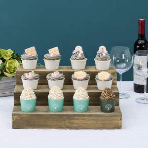 Support à dessert en bois de style récupéré gris sur marron à 3 niveaux pour les mariages, les restaurants et les boulangeries. - Product Image 3