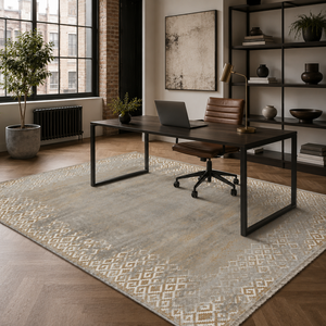 Alfombra Lavable Decorativa para el Hogar Netline, Diseño Geométrico en Ocre Dorado - Product Image 5