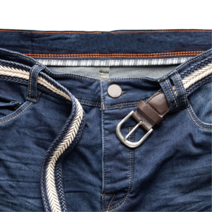 Pantalones cortos casuales rectos de mezclilla azul de algodón 100% hechos a medida para hombres profesionales-Transferencia de calor de cintura media ecológica - Product Image 4