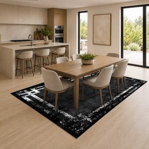 Tapis de salon en chenille antidérapant, imprimé numériquement, style moderne vintage, noir anthracite, lavable en machine, vente en gros RUGS DEPOT LXDP-0935 - Product Image 4