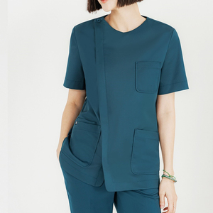 Ensemble de blouses médicales unisexe à séchage rapide, col rond, couleur unie, manches courtes, avec pantalon droit pour uniformes médicaux - Product Image 6