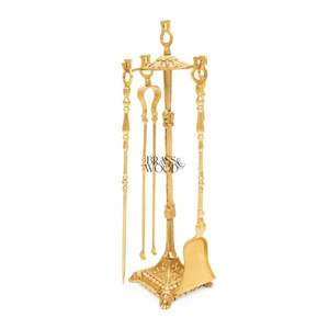 Écran de cheminée en laiton doré de style baroque de luxe et ensemble d'outils d'entretien assortis - Product Image 5
